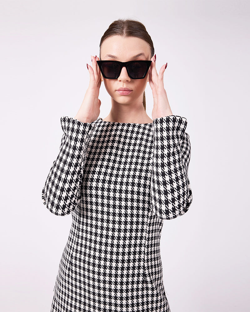 Siyah-Beyaz Kazayağı Elbise