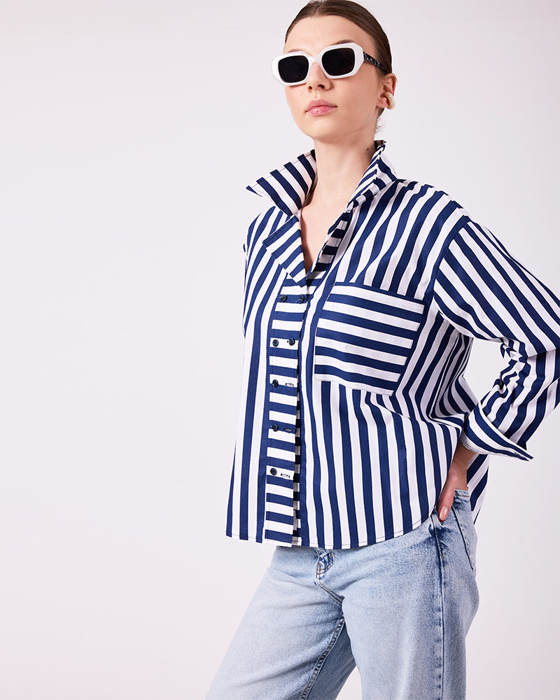 Lacivert Çizgili Gömlek