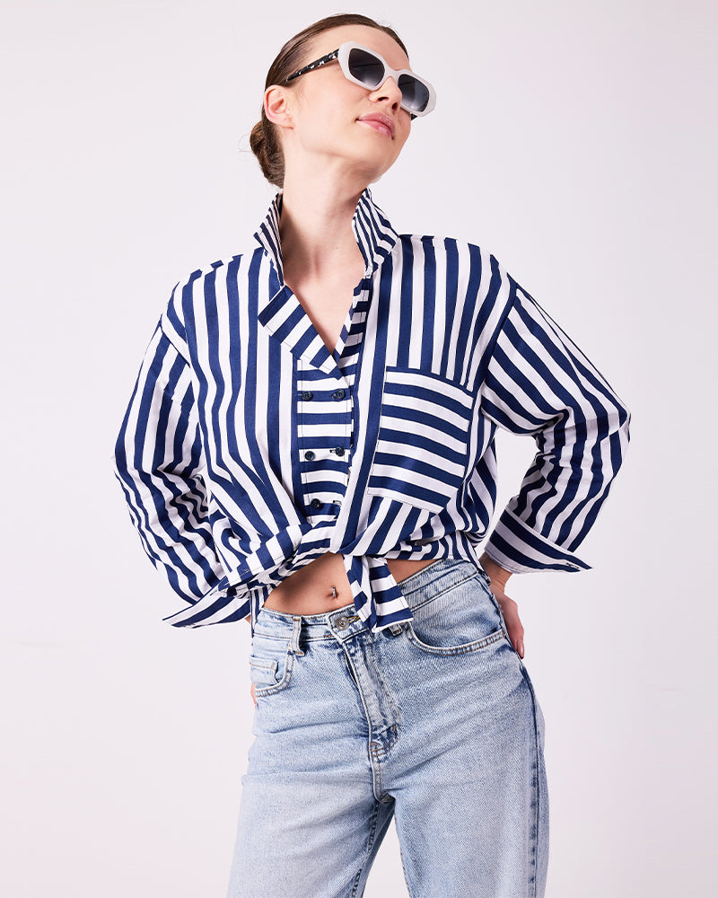 Lacivert Çizgili Gömlek