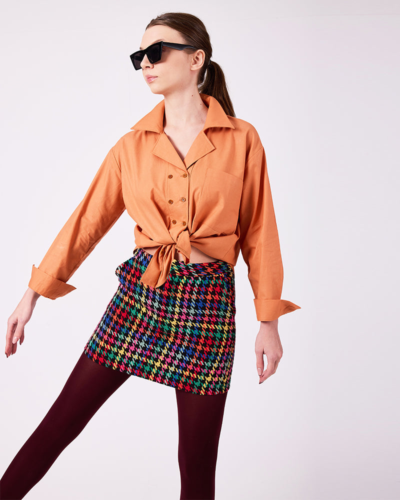 Renkli Kazayağı Mini Etek