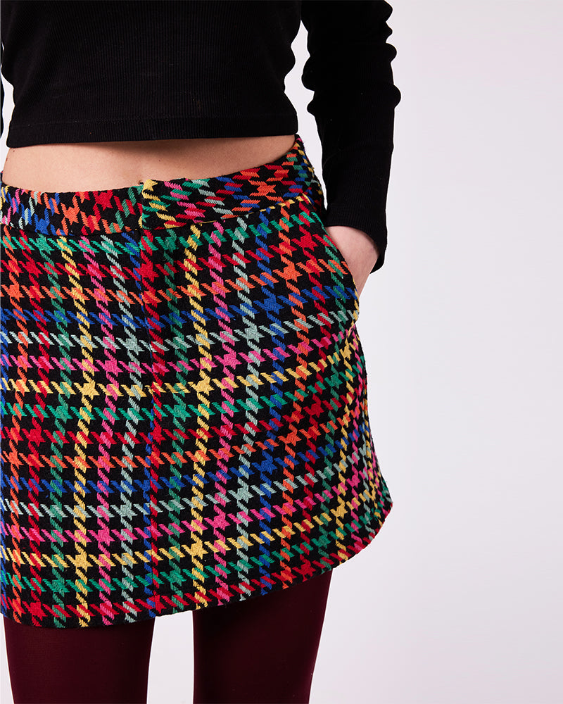 Renkli Kazayağı Mini Etek