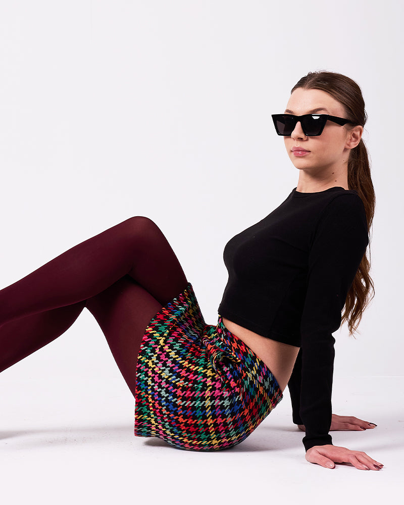 Renkli Kazayağı Mini Etek