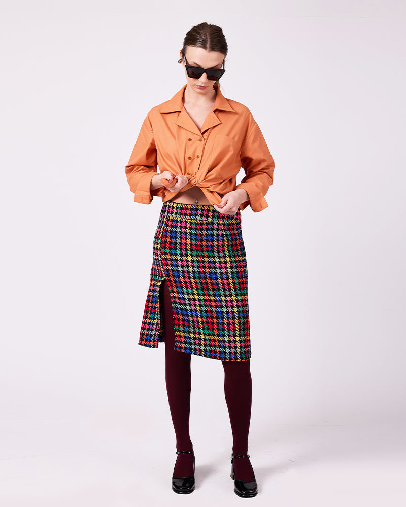 Renkli Kazayağı Midi Etek