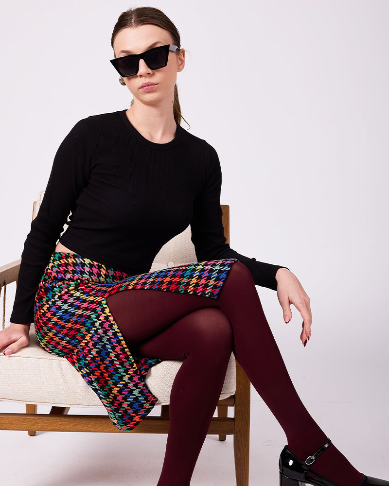 Renkli Kazayağı Midi Etek