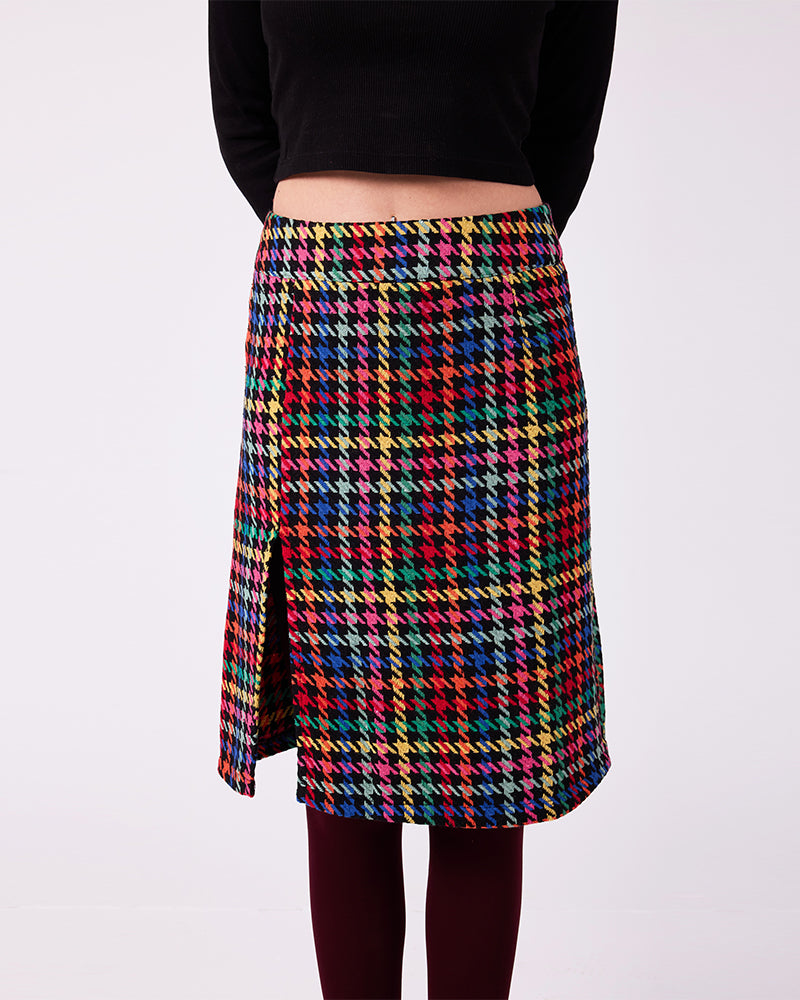 Renkli Kazayağı Midi Etek