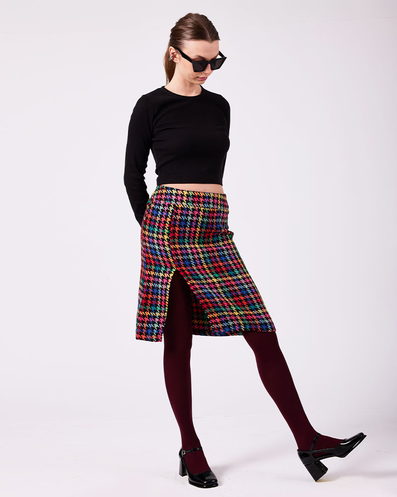 Renkli Kazayağı Midi Etek