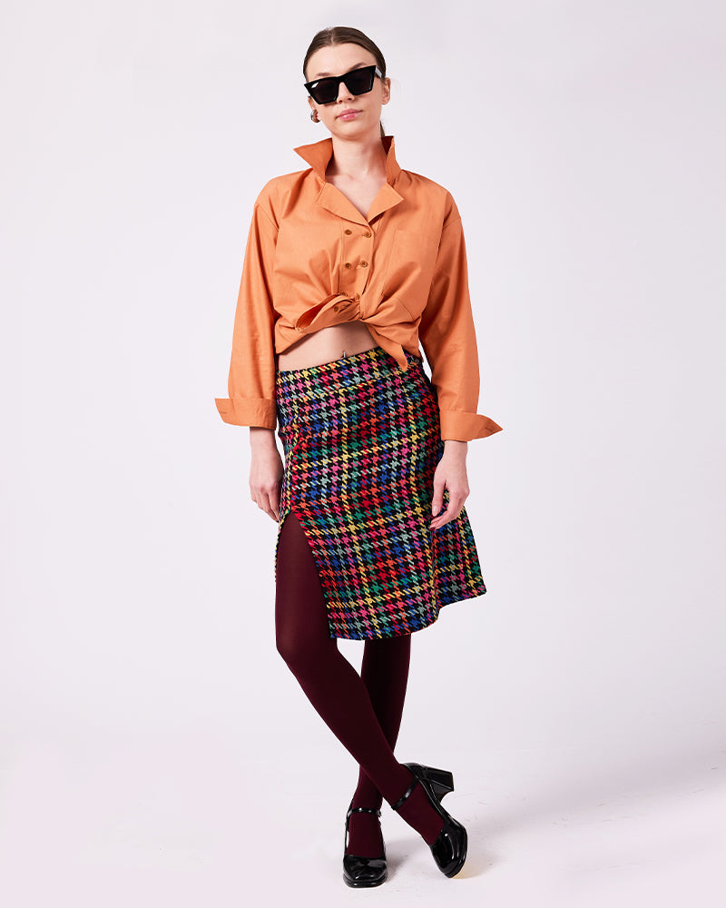 Renkli Kazayağı Midi Etek