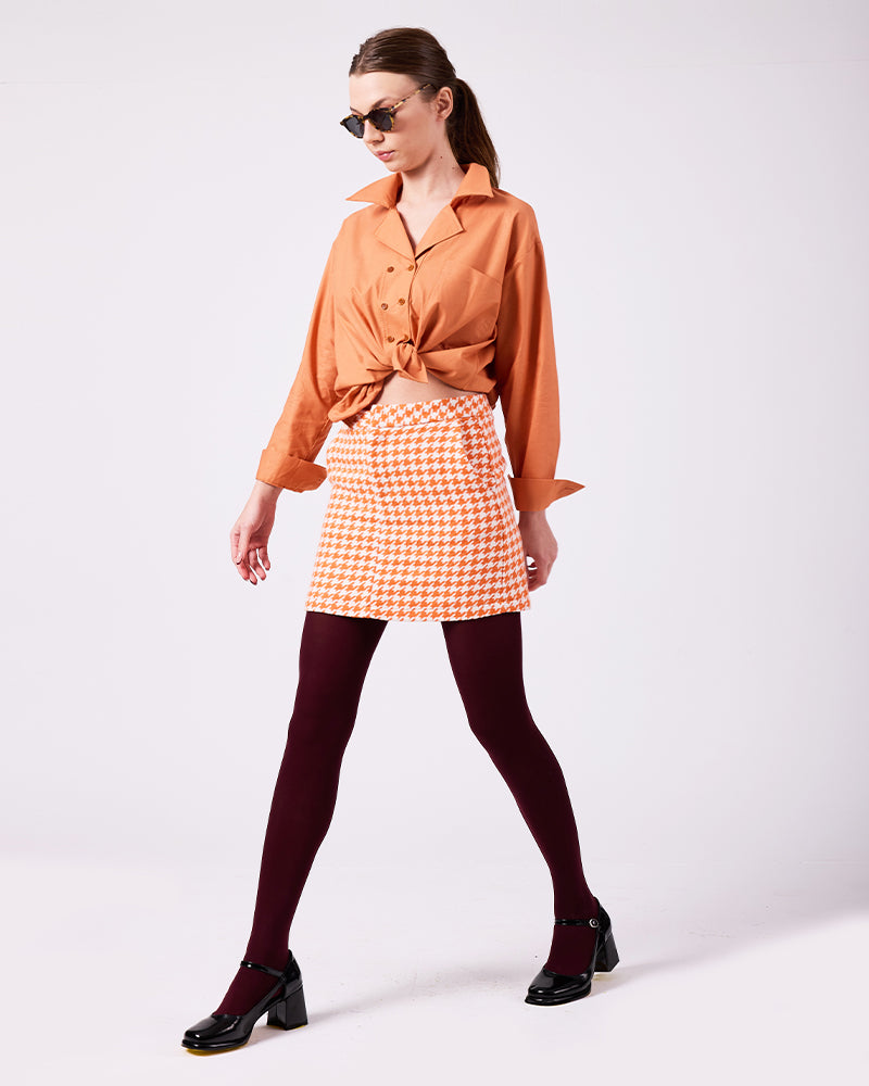 Turuncu-Beyaz Kazayağı Mini Etek