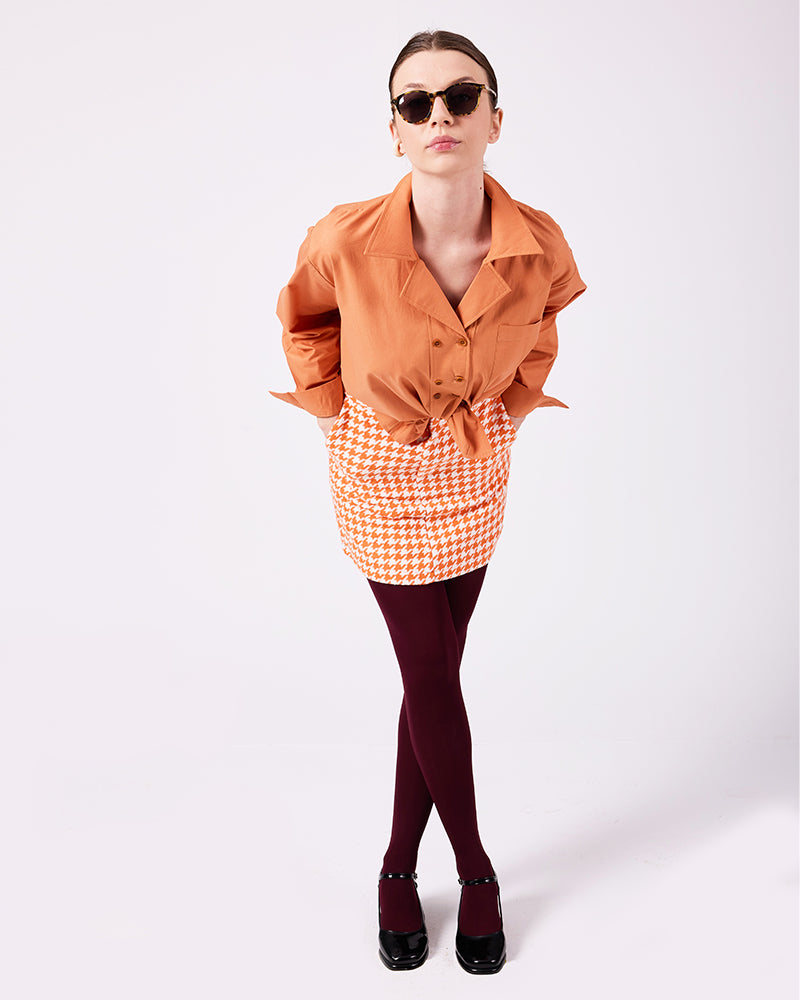 Turuncu-Beyaz Kazayağı Mini Etek