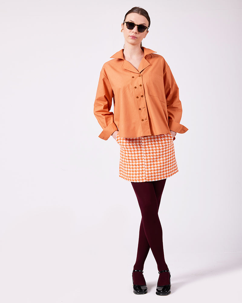 Turuncu-Beyaz Kazayağı Mini Etek