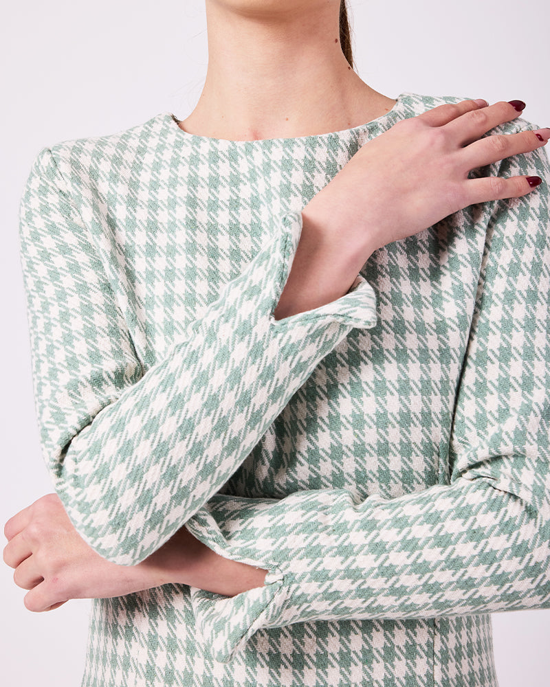 Mint-Beyaz Kazayağı Elbise