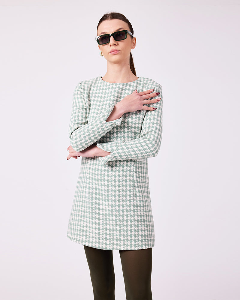 Mint-Beyaz Kazayağı Elbise