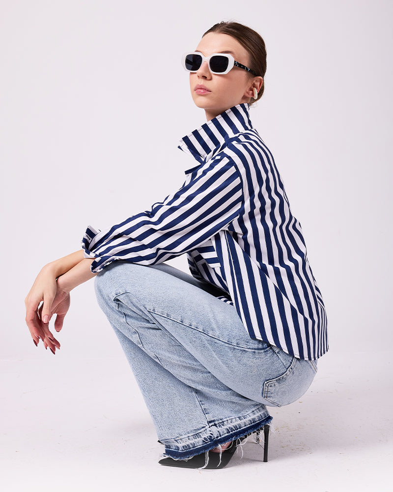 Lacivert Çizgili Gömlek