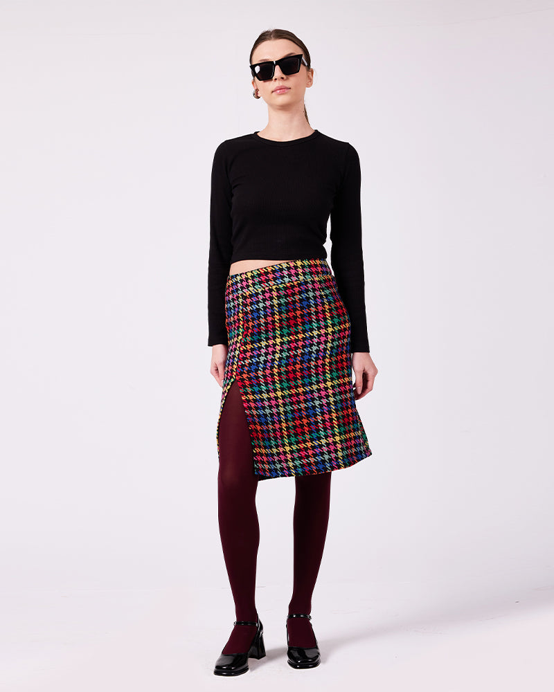 Renkli Kazayağı Midi Etek