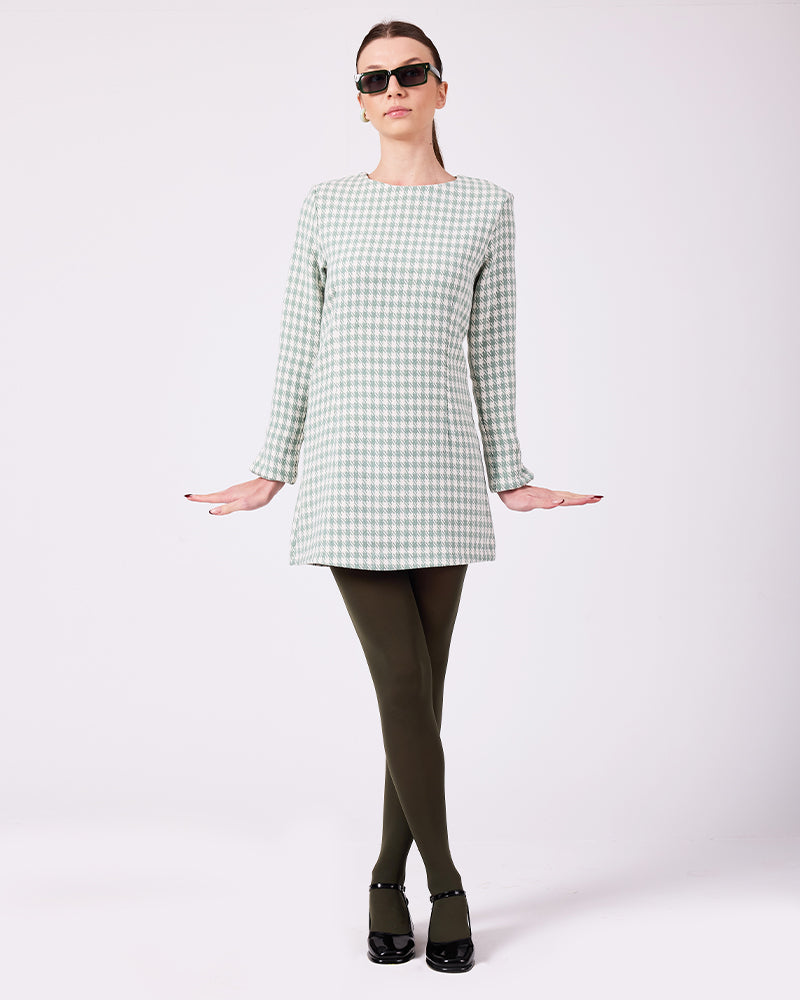 Mint-Beyaz Kazayağı Elbise