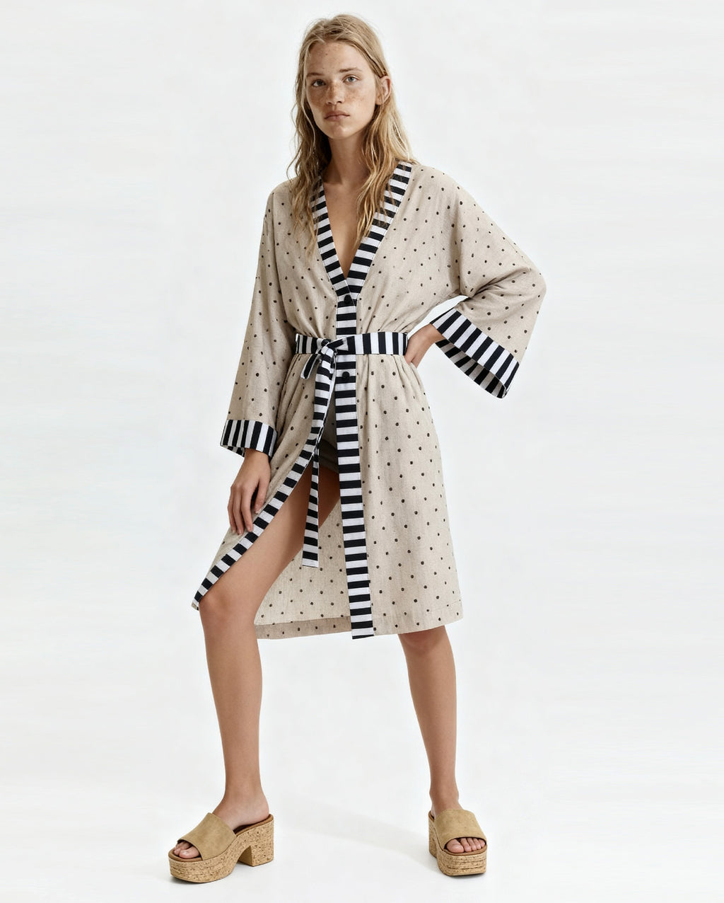 Puantiyeli elbise-kimono