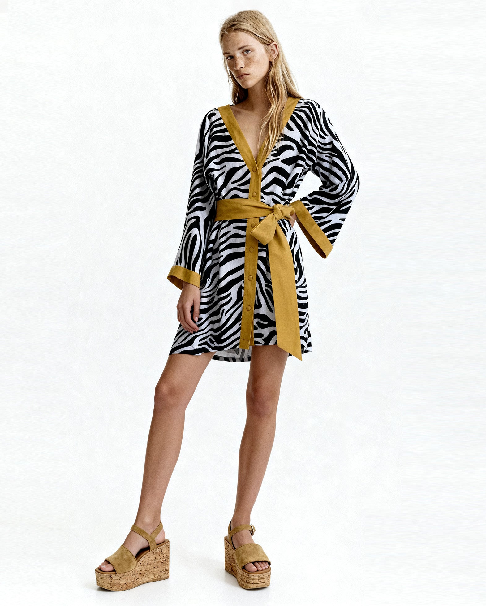 Zebra desenli elbise-kimono