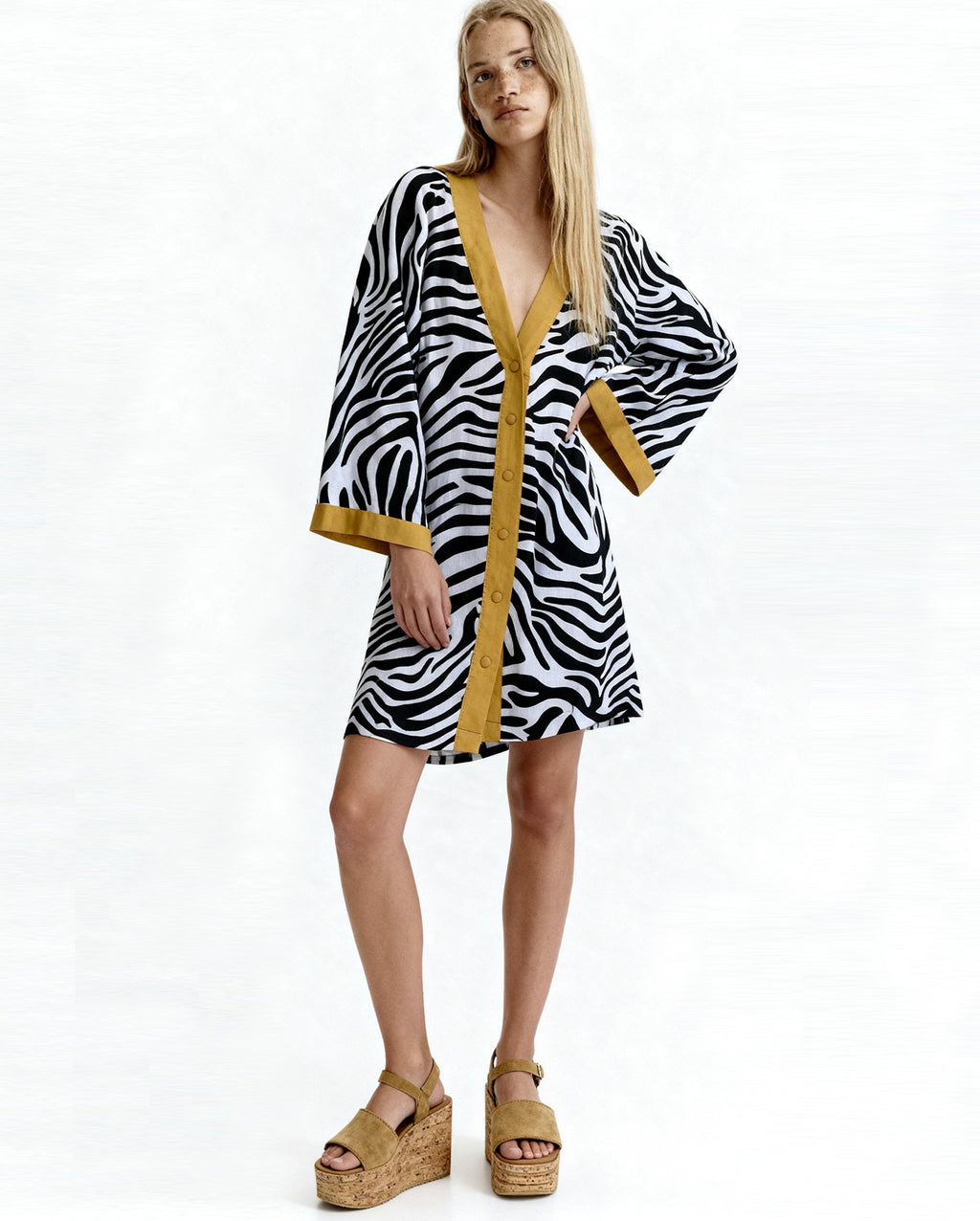 Zebra desenli elbise-kimono