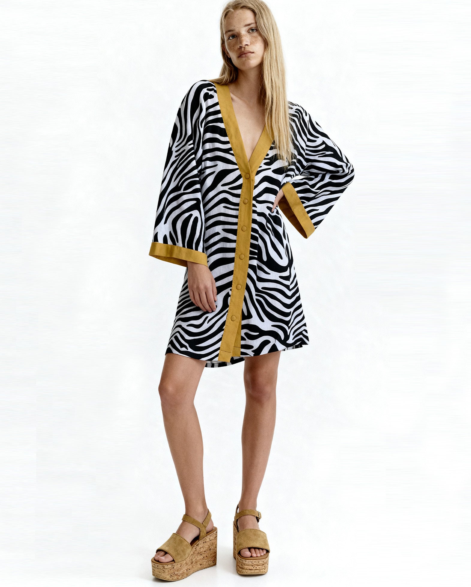 Zebra desenli elbise-kimono